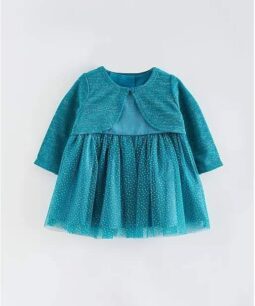 Teal Glitter Mesh Dress and Shrug Outfit