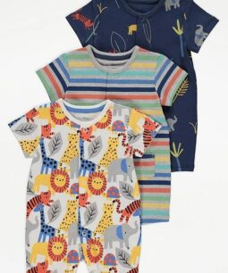 Safari Animal Print Short Sleeve Rompers 3 Pack